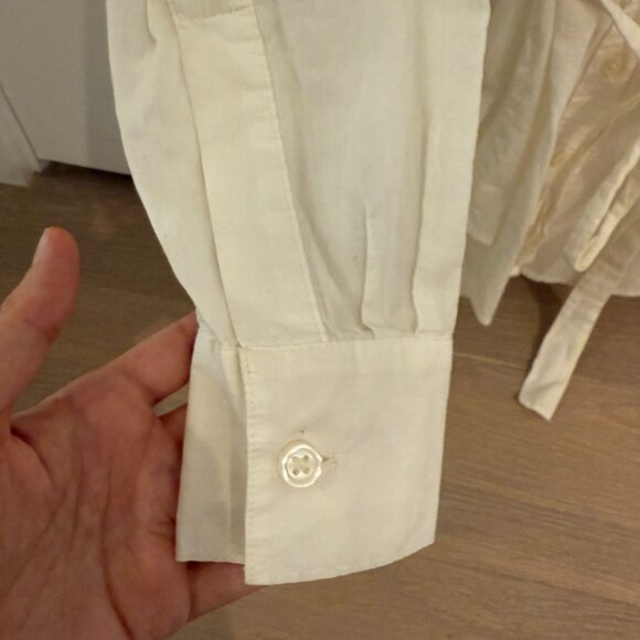 White Women's Button-Down Blouse with Square Collar Waist Tie Elle XS - Picture 4 of 10